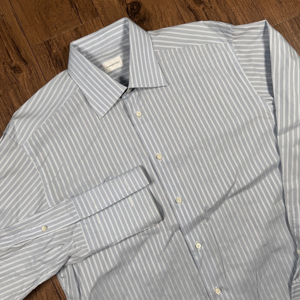 Ermenegildo Zegna Dress Shirt Mens 42 16.5 Blue White Striped French Cuffs
